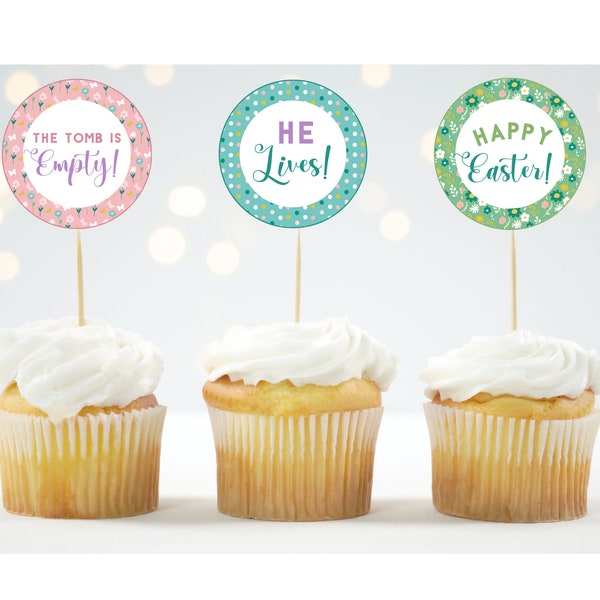 Easter Cupcake Toppers - He is Risen | Christian Easter Cake decoration | Easter Religious | Easter Cookie Tags