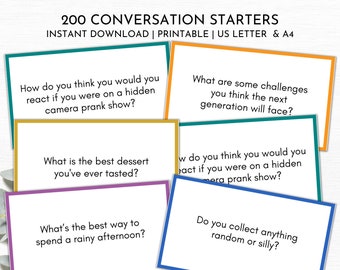 200 Conversation Starters | Printable Conversation Cards | Get to Know You Questions | Work Icebreaker Games | Family Dinner Questions