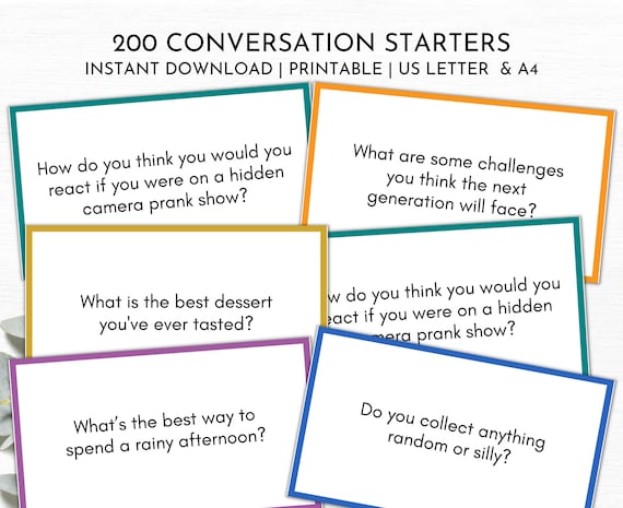 200 Conversation Starters | Printable Conversation Cards | Get to Know You Questions | Work Icebreaker Games | Family Dinner Questions