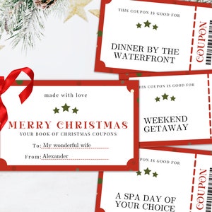 Printable Christmas Coupon Book Editable | Christmas Gift Certificate | Christmas Gift for Her | Gift for Him | Christmas coupons for kids