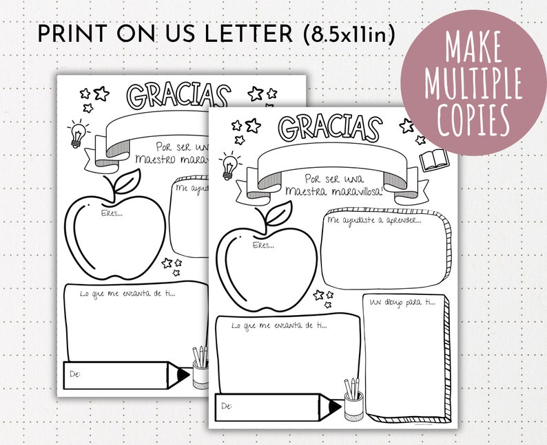 Español Teacher Appreciation Printable | Para mi una maestra maravillosa | Regalo de los estudiantes | Last Minute Appreciation Gift image 2