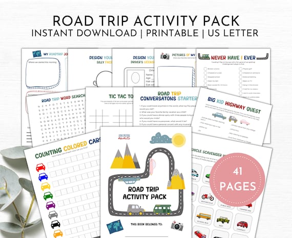 Road Trip Activity Pack Printable | Road Trip Activities for Kids | Road Trip Activity Binder for Vacation and Holidays | Kids Travel Games