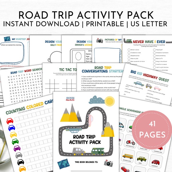 Road Trip Activity Pack Printable | Road Trip Activities for Kids | Road Trip Activity Binder for Vacation and Holidays | Kids Travel Games