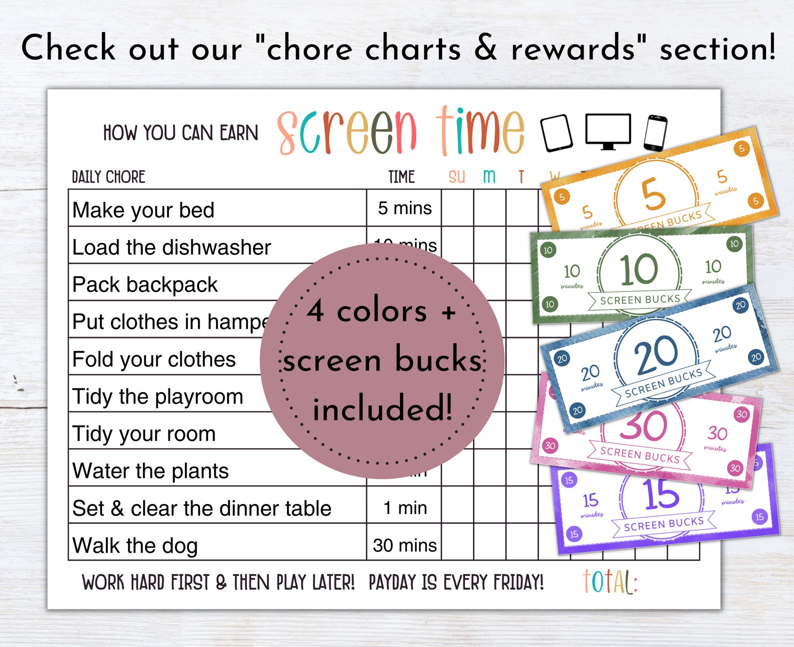 How to Earn Money Chore Chart | Allowance Chore Chart for Kids | Chore ...