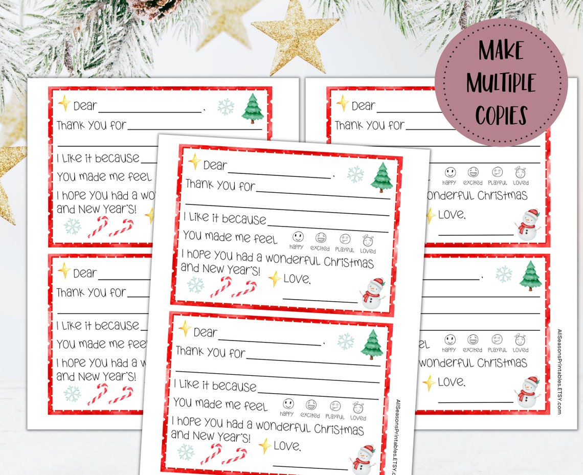 Kids Christmas Thank You Card Template, Fill in the Blank Thank You ...