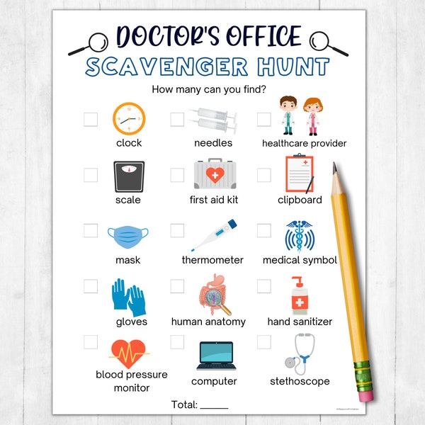 Doctor's Office Scavenger Hunt Printable | Medical Office Scavenger Hunt | Indoor Scavenger Hunt | Waiting Room Hospital Emergency Activity