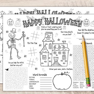 Halloween Activity Placemat | Halloween Coloring Sheet | Halloween party placemat for kids | Last minute Halloween party game