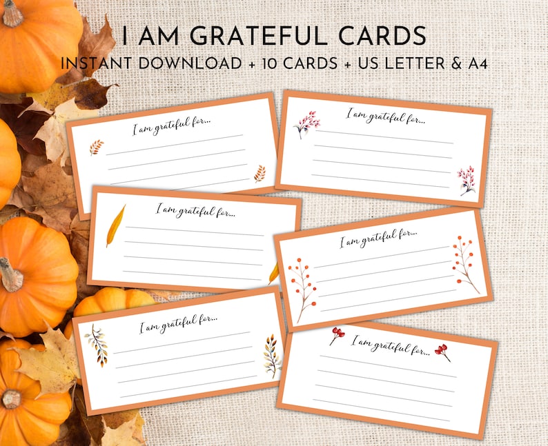 I am thankful for cards printable | Thanksgiving Gratitude Card Template | Printable Thankful Cards image 1