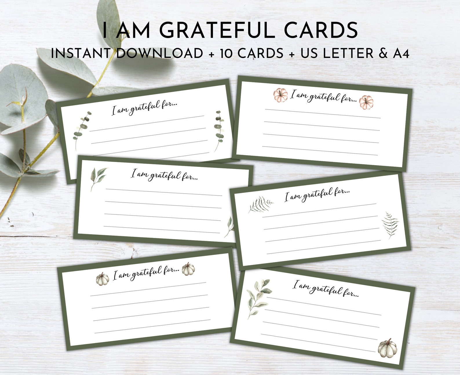 I Am Thankful for Cards Printable | Thanksgiving Gratitude Card ...