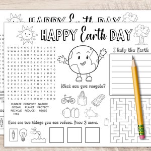 Earth Day Placemat Activities | Printable Earth Day Worksheet | Earth Day Placemat | 11 x 8.5 placemat activities