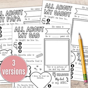All About My Dad Questionnaire, All About My Daddy Printable, Fathers Day Questionnaire, Fathers Day Gift from kids, Birthday Gift from Kids