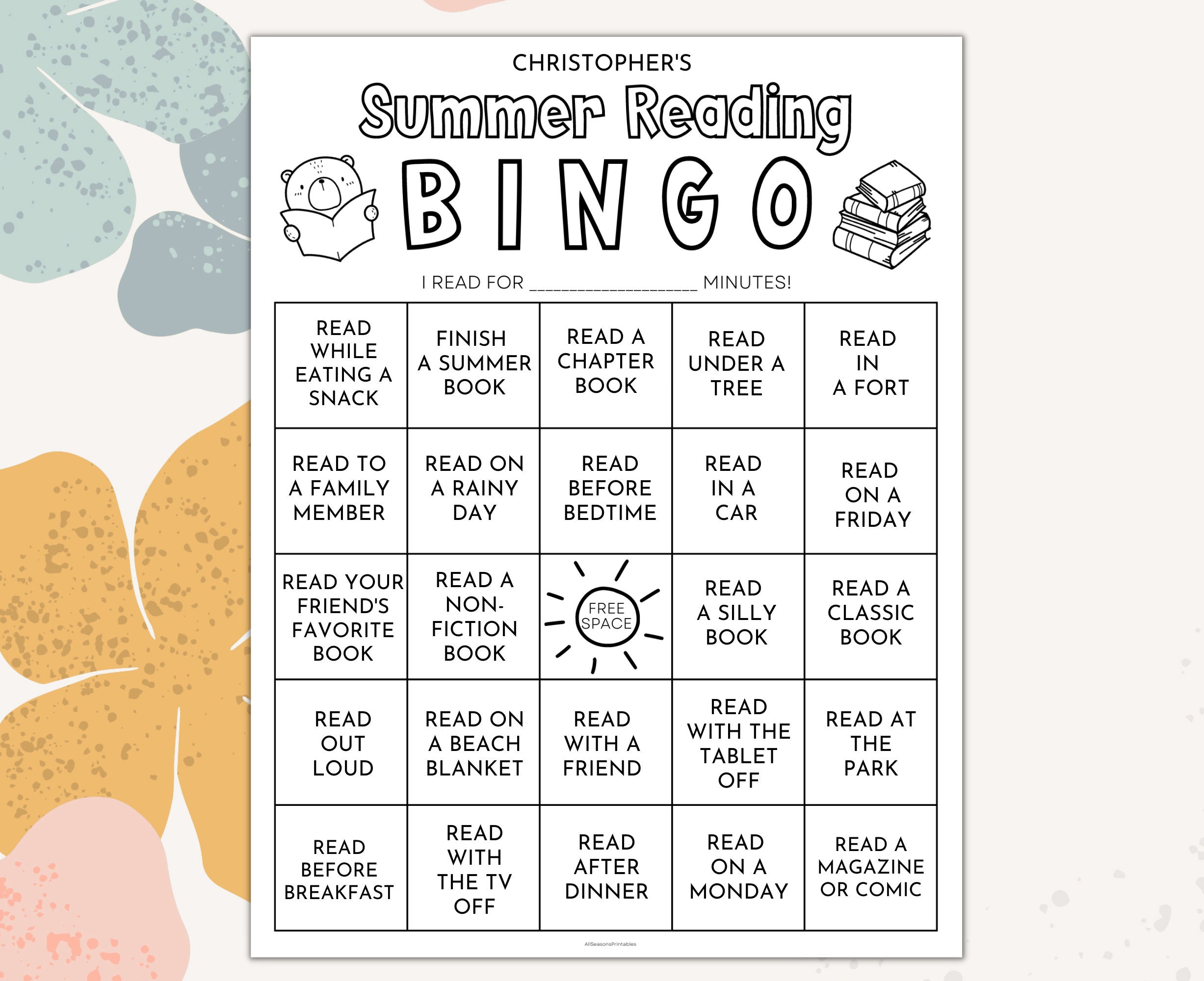 Summer Reading Bingo Challenge Printable | Summer Reading Bingo Sheet | Kids Summer Reading Challenge | Summer Reading Log |Editable PDF