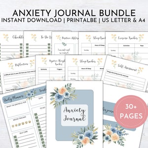 Anxiety Journal Bundle Printable | Mental Health Journal | Self Care Planner | Mindfulness Journal Prompts | Mood Tracker Journal