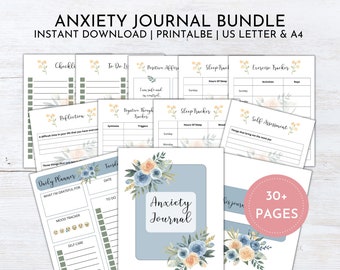 Anxiety Journal Bundle Printable | Mental Health Journal | Self Care Planner | Mindfulness Journal Prompts | Mood Tracker Journal