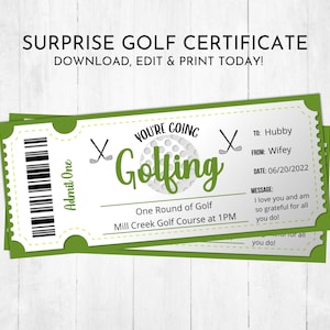 Certificat-cadeau de golf imprimable | Bon de golf surprise | Certificat de golf personnalisé | Cadeau de golf de dernière minute