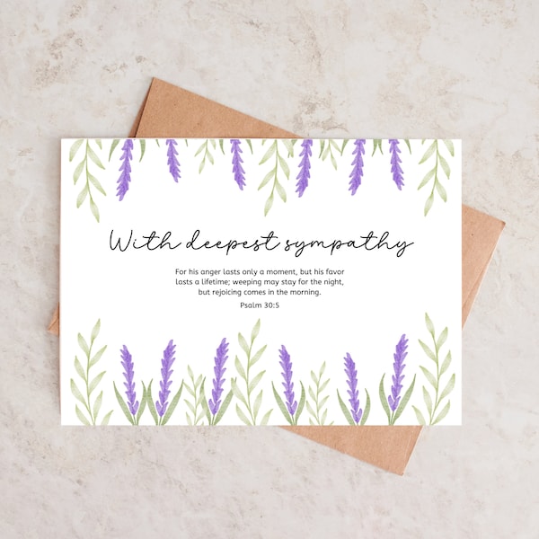 With Deepest Sympathy Printable Card | Psalm 30:5 Christian Scripture Card | Lost of a loved one card | Christian Sympathy Cards