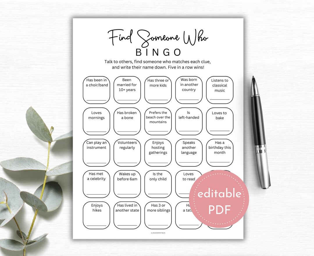 Find Someone Who Bingo Editable, Getting to Know You Bingo, Team ...