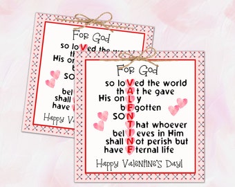 Christliche Valentinstag Geschenkanhänger | Bibel Schrift Karten | Johannes 3,16 Valentinstag Gunst | Klassenzimmer Valentinstag | Sonntagsschule Valentinstag | PDF-Datei