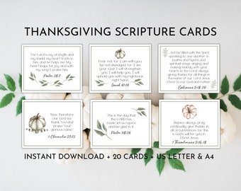 20 Thanksgiving Scripture Cards | Gratitude Christian Cards Printable | Christian Thanksgiving Scriptures | Christian Thanksgiving Decor