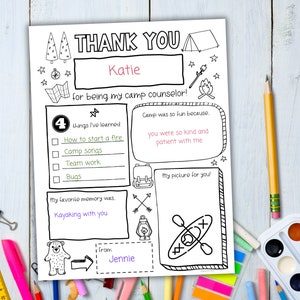 Plantilla de agradecimiento al consejero del campamento, Plantilla de nota de agradecimiento, Carta de agradecimiento a los consejeros del campamento de verano, PDF de agradecimiento al consejero del campamento