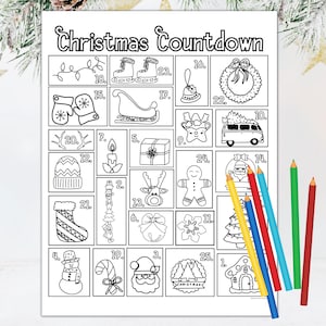 Christmas Calendar Countdown Printable | Christmas Advent Coloring Countdown | Kids Countdown to Christmas | Advent Calendar for Kids