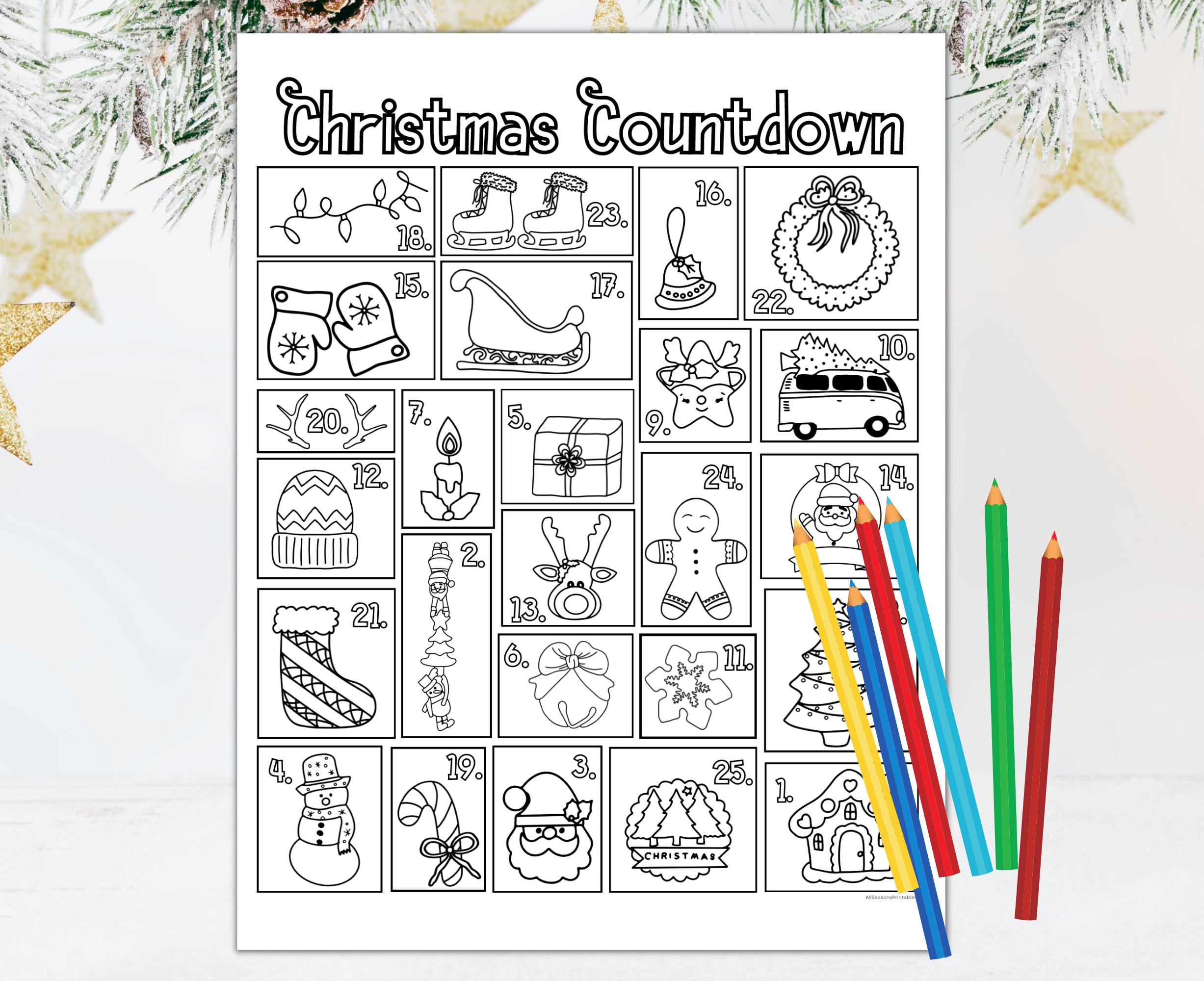Christmas Calendar Countdown Printable | Christmas Advent Coloring ...