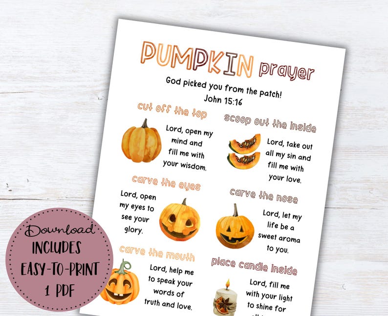 Pumpkin Prayer Christian Halloween Printable | Pumpkin Prayer Activity ...