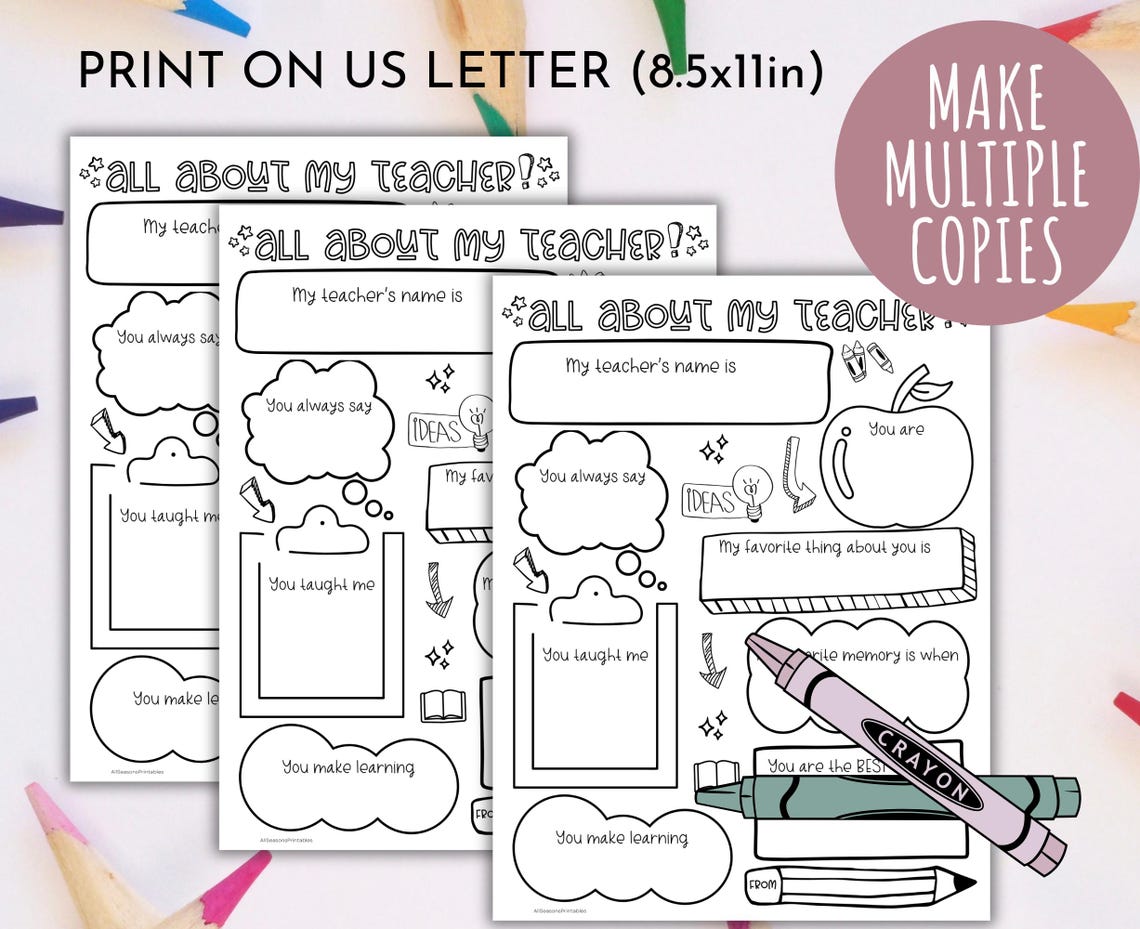All About My Teacher Printable Template, Teacher Appreciation Week ...