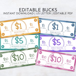 EDITABLE Mom Bucks Printable | Reward Bucks | Good Behavior Bucks | Chore Bucks for Kids | Printable Mom Money | Allowance Play Money