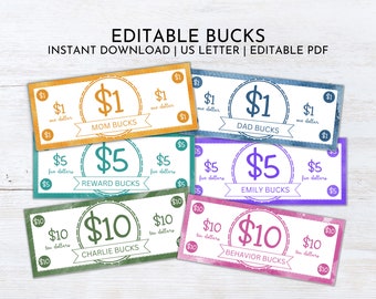 MODIFICABILE Mamma Bucks stampabile / Ricompensa Bucks / Buon comportamento Bucks / Chore Bucks per bambini / Soldi mamma stampabili / Soldi di gioco di indennità