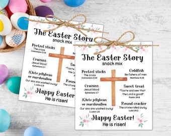 Easter Story Snack Mix Printable | Easter Story Snack Treat Gift Tag | Easter Basket Filler Ideas | Resurrection Sunday School Activity