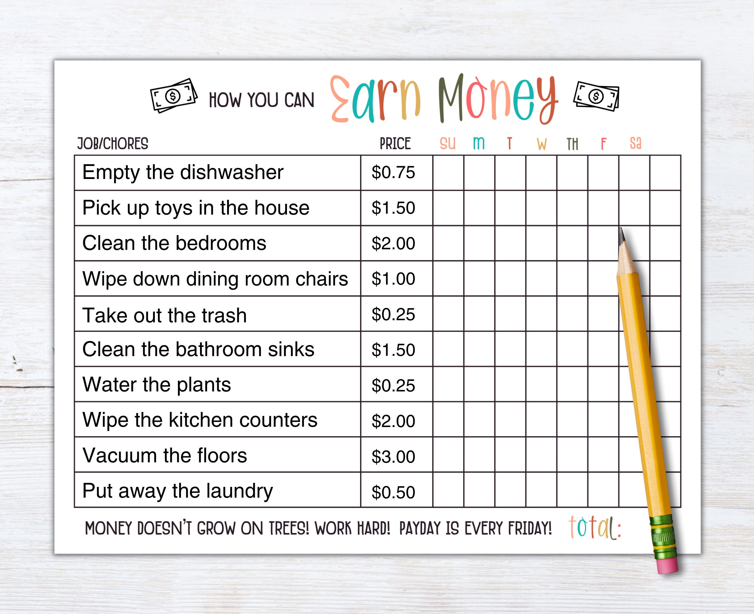 how-to-earn-money-chore-chart-allowance-chore-chart-for-kids-etsy