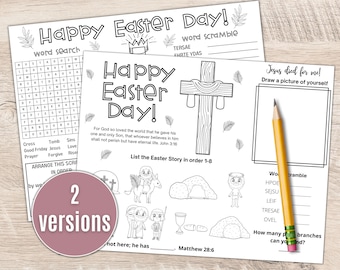 Christian Easter Placemat Activities | Easter Placemat Activity Sheets | Christian Easter Activities for kids |  8.5x11 in & 11 x 17 in