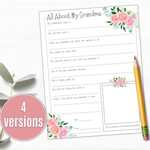 All About My Grandma Questionnaire | All About My Nana | Grandma Mother&#39;s Day Gift | Gift for Grandma from kids | Grandparents Day Printable