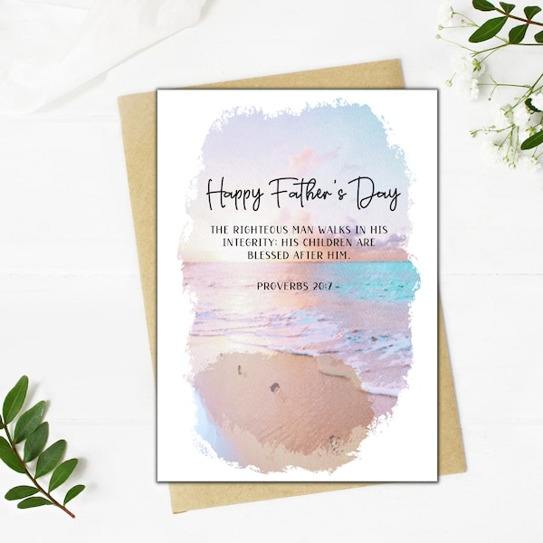 Christian Father's Day Card | Proverbs 20:7 | Following in Dad's Footsteps Card | Gift For Christian Dad | Last Minute Fathers Day Card