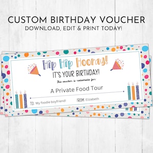 編集可能な誕生日バウチャー | カスタム誕生日バウチャー | 誕生日証明書 | DIY 誕生日アイデア | 直前の誕生日バウチャー