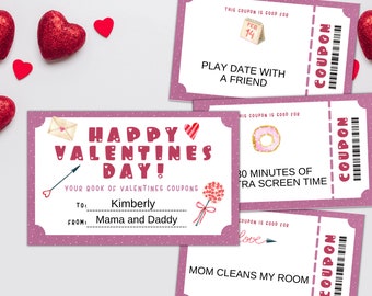 Kinder Valentinstag Gutscheinbuch Printable | Valentines Coupons Bearbeitbar | Family Love Coupons | Liebe Gutscheine für Kinder | Gutscheinbuch Vorlage