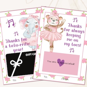 Dance Teacher Appreciation Gift Card Holder | Dance Teacher Gift Printable | Dance teacher gifts | Gift from students | End of season gift