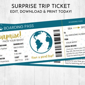 Printable Surprise Trip Ticket Airplane Ticket Editable - Etsy