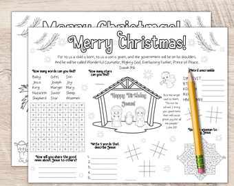 Christmas Nativity Placemat Activity Printable | Nativity Scene Activity Sheets | Christmas Activity Placemats for Preschool and Older Kids