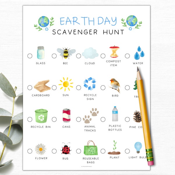 Earth Day Scavenger Hunt Printable | Earth Day Kids Activity Sheet | Earth Day Game for Kids | Outdoor Scavenger Hunt | Classroom Activity