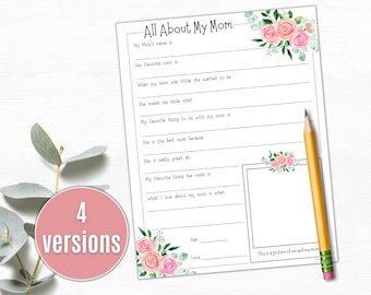 All About My Mom Questionnaire | All About My Mom Printable | Mothers Day Gift | Birthday Gift for Mom Interview Questions | Gift from Child