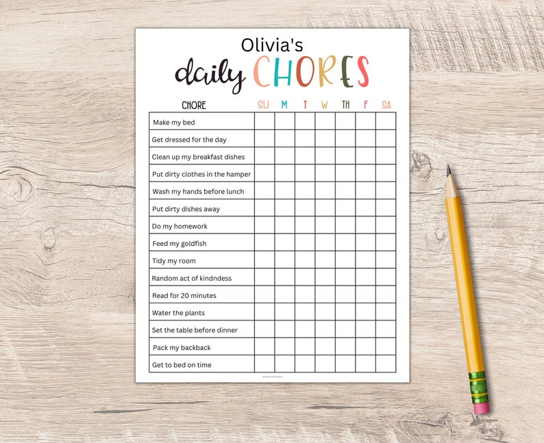 Editable Chore Chart Kids Chore Chart Chore Chart Etsy