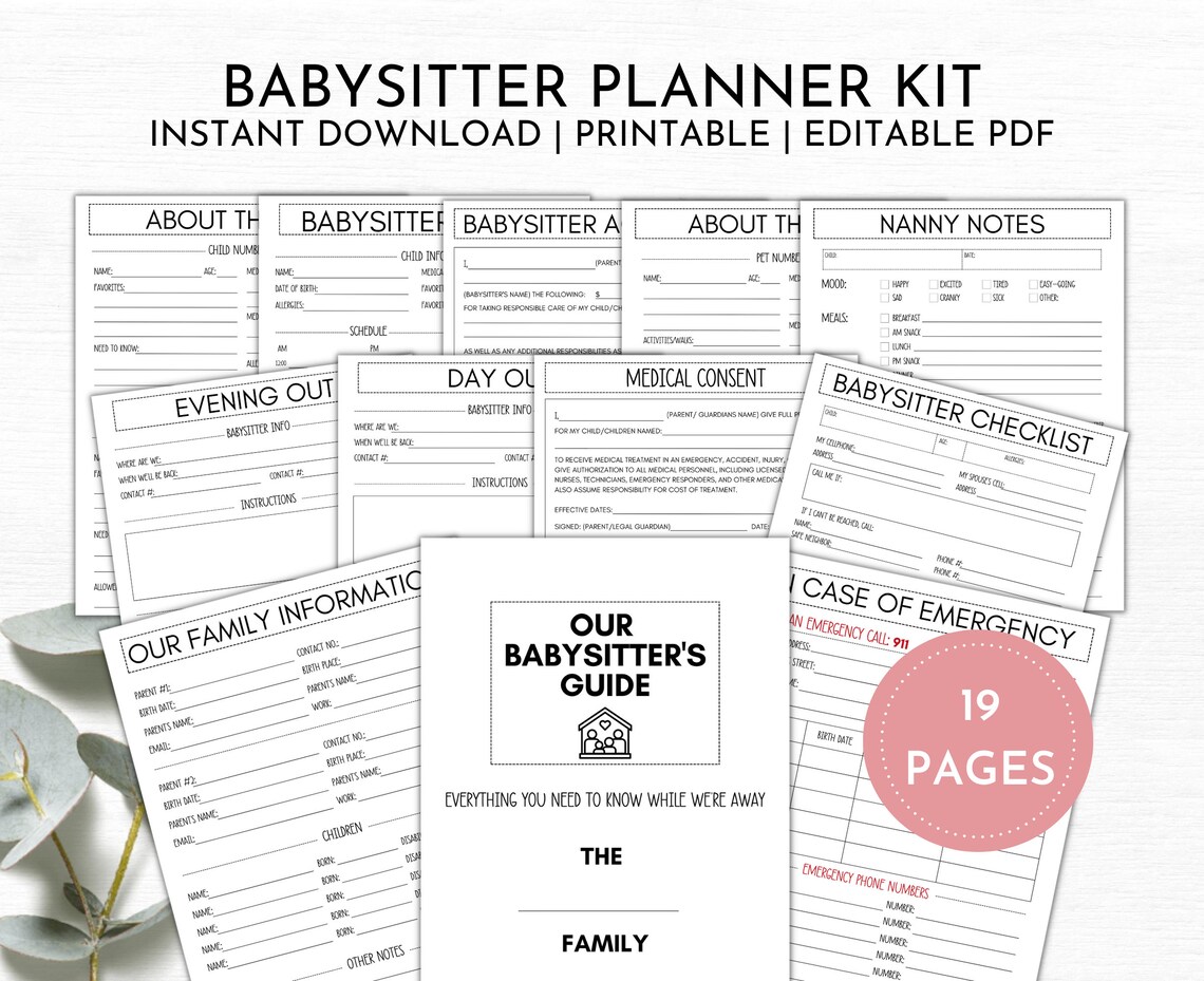Babysitter Planner Kit Babysitter Information Sheet Babysitter