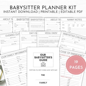 Babysitter Planner Kit | Babysitter Information Sheet | Babysitter Guide Binder for Parents | Childcare Planner | In Case of Emergency