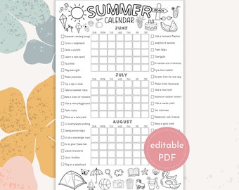 EDITABLE Summer Bucket List Poster Printable, Summer Countdown Poster, Summer Checklist, Summer Activity Calendar, Summer Coloring Poster