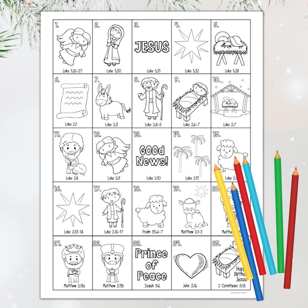 Nativity Advent Coloring Countdown | Printable Advent Calendar for Kids | Christmas Advent Calendar | Coloring Advent Calendar