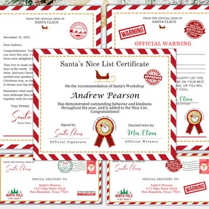 Carta de Papá Noel editable / Carta y certificado de Papá Noel / Lista oficial de buenos / Carta de advertencia / Carta de Navidad de último momento para un niño