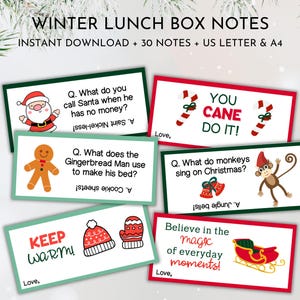 Appunti per il pranzo di Natale per bambini / Appunti per il pranzo invernale / Schede di barzellette di Natale / Appunti per il pranzo stampabili / Affermazioni positive per bambini