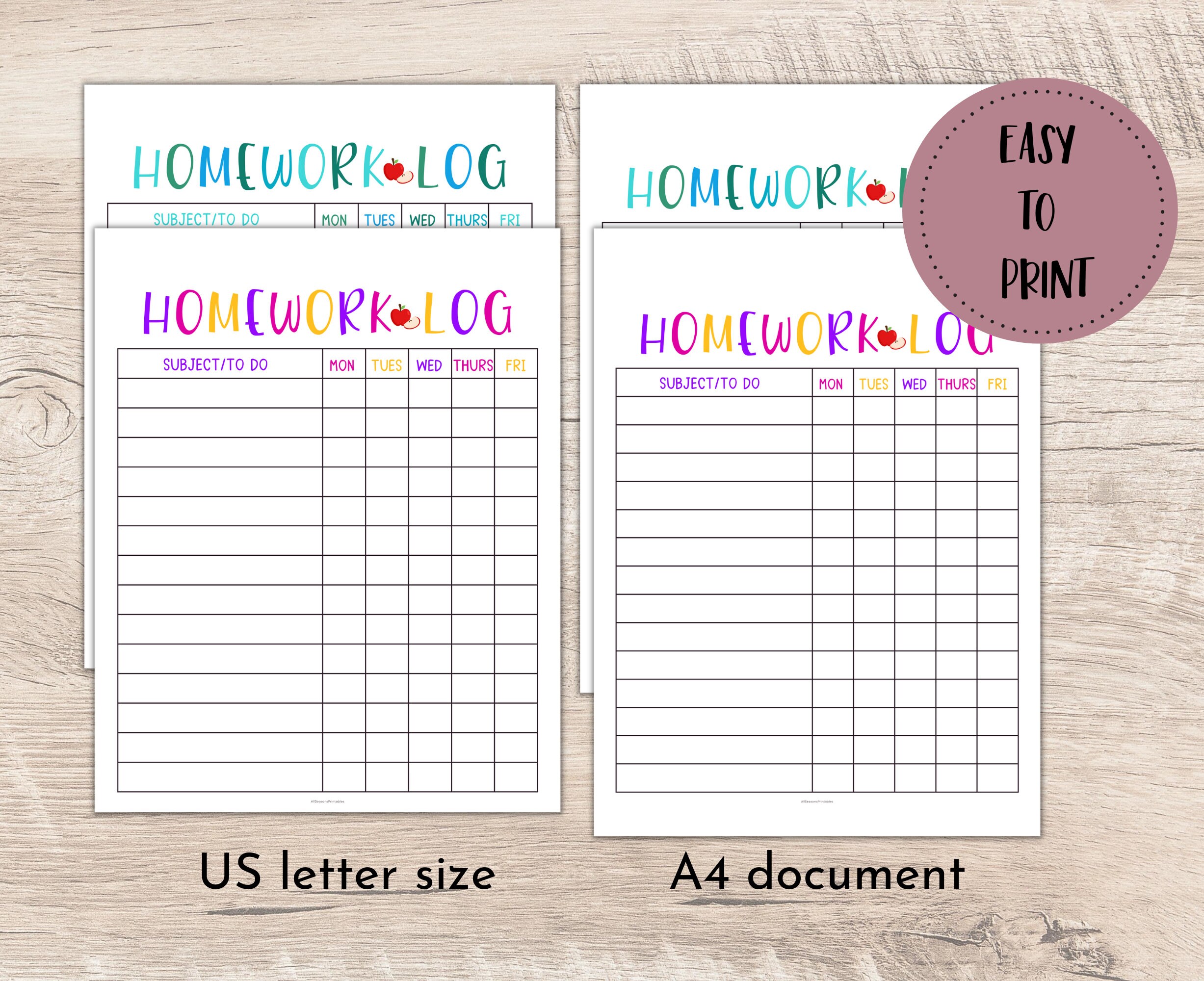 Homework Monitoring Record Homework Log Printable | Homework Tracker for Kids | Printable Homework ...